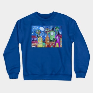 Black and White Cats on Colourful Roofs Moon Gazing Crewneck Sweatshirt